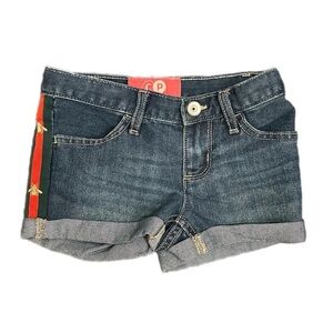 Kid’s Roll Cuff Denim Shorts W/ Bee Stripe Ribbon
